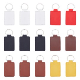 NICENEEDED 15 PCS PU Leather Keychain, 6 Colors Rectangular Blanks Key Fob Kits with Keychain Rings, Laser Engraving Leather Keychain for Making Stamping Craft