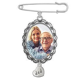 Dad Memorial Wedding Bouquet Photo Charm Pin Lacy Oval Bridal Charm Walk Down The Aisle Easy to Make