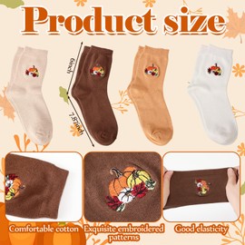 Yearntown 4 Pairs Fall Autumn Colorful Novelty Crew Socks Thanksgiving Cotton Embroidered Pumpkin Maple Leaves Pattern Sock for Women Men Gift