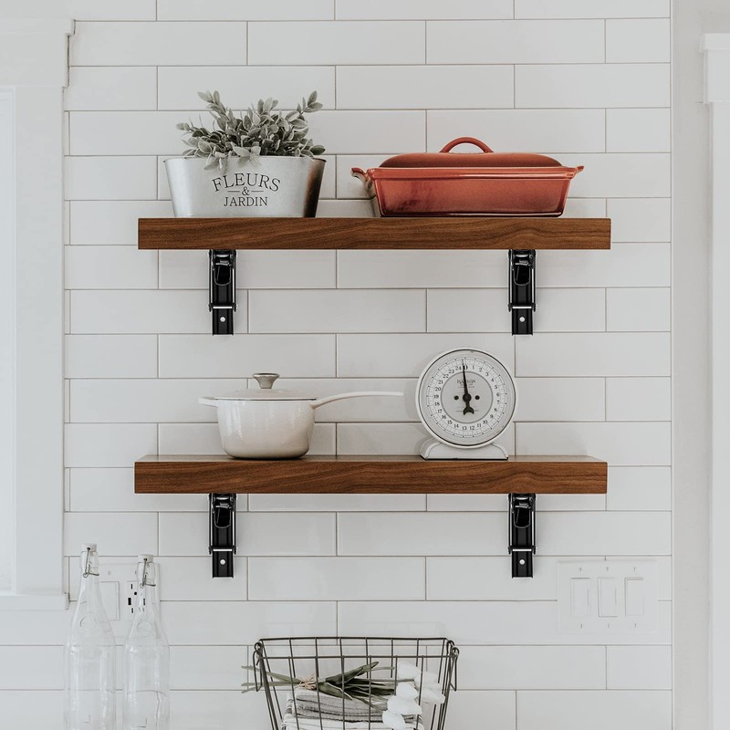 Ravinte Folding Shelf Brackets - Matte Black Collapsible 12 Inch