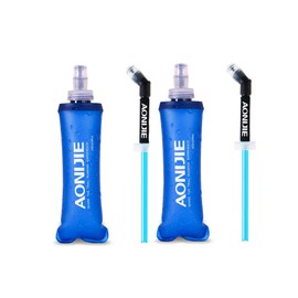 AONIJIE Botellas de agua plegables de poliuretano termoplástico suave para hidratación, paquete de 2 unidades para correr, senderismo, ciclismo, escalada, paquete de 2 (250 ml con pajita, paquete de 2)