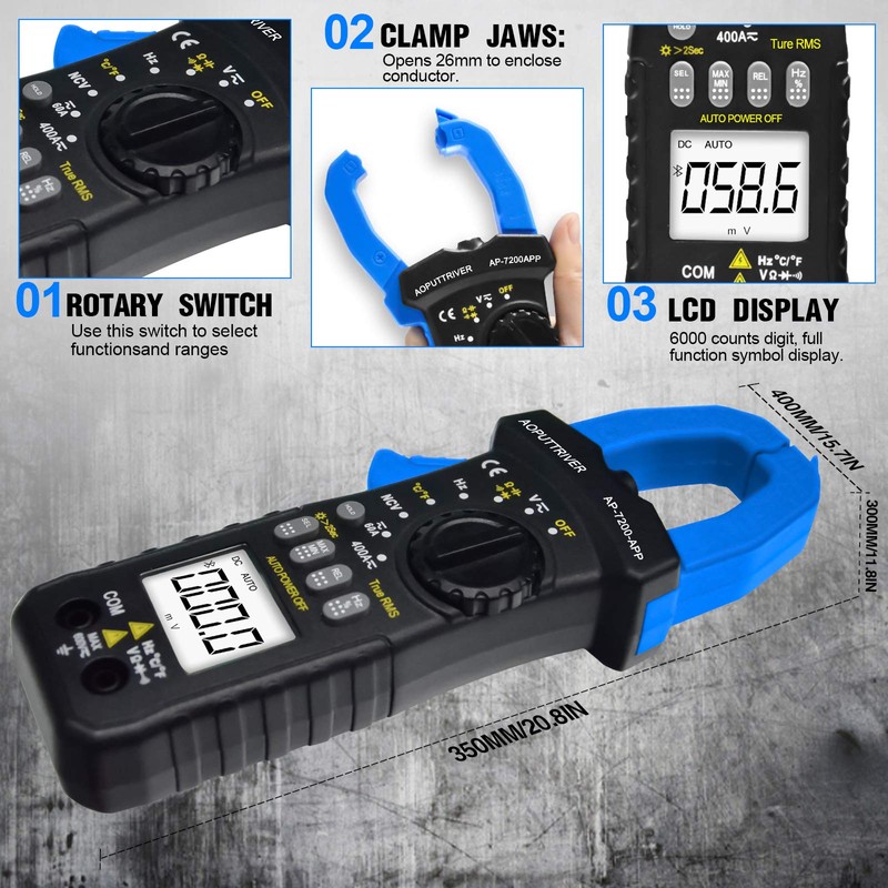 Medidor de abrazadera digital Bluetooth Multímetro ac dc amp Meter