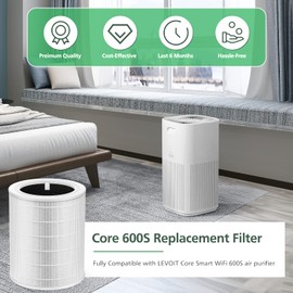 Core 600S Replacement Filter True HEPA Replacement Filter for LEVOIT Core 600S Air Purifier, H13 True HEPA Core 600S-RF Air Purifier Replacement Filter, 2 Pack