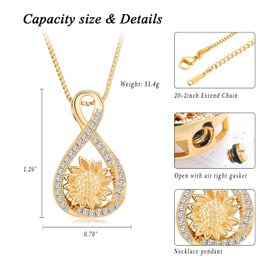 QGJNSGC Urn Necklace for Ashes Sunflower Cremation Jewellery Infinity Love Ash Necklace for Human Women Girls Pets Keepsake Memorial Jewellery, Stainless Steel