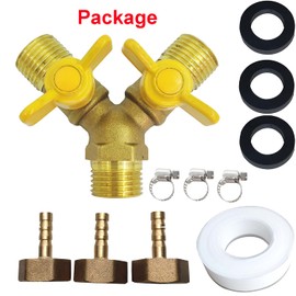 LOZOME 1/4" Hose Barb 3 Way Shut Off Ball Valve with 2 Switch Y Shaped Valve Brass for Water, Oil, Gas, Fuel line Fittings with 3 Hose Clamps