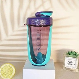 Leakproof 590ml Blender Shaker Bottle Drinking Cup Protein Shakers Gym Water Bottle for Powder Workout Sport Fitness Water Cup Mixes… (Green/Purple)