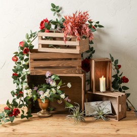 KMwares Set of 5 Vintage Rustic Solid Wood Decorative Nesting Wooden Crates Storage with Open Handles - Multipurpose Wood Crafted Boxes/Bathroom Kitchen,Laundry Crates/Fruits & Vegetables Boxes