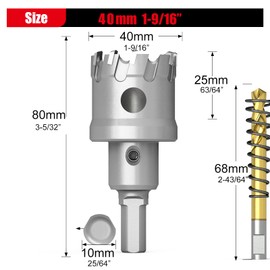 GSTK Upgrade Heavy Duty Carbide Hole Saw,Metal Steel Hole Saw Drill Bit,TCT Hole Cutter-Alloy Hardness Upgrade, Life Upgrade,Use for Stainless Steel, mild Steel, Iron, Copper,etc (40mm|1-9/16")