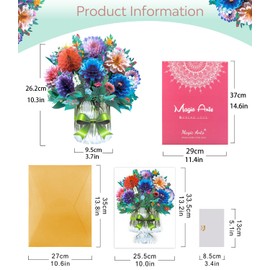 3D Dahlia Pop-Up Flower Card | Birthday, Anniversary, Mother’s Day Floral Bouquet | Elegant Greeting Card with Paper Silver Vase & Green Bow Design | Special Occasion, Thank You, & Congratulatory Card
