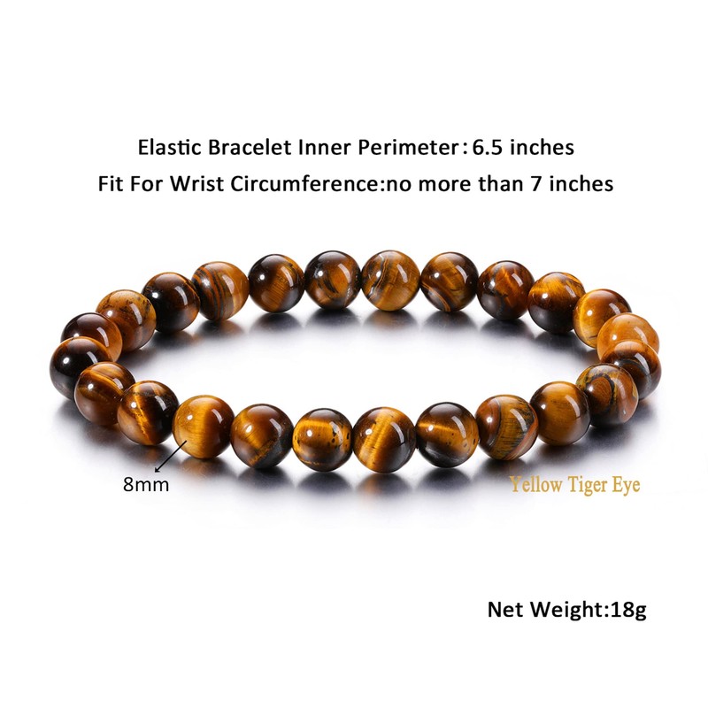 Jovivi Tiger Eye Crystal Bracelet Men 8mm Natural Tigers Eye