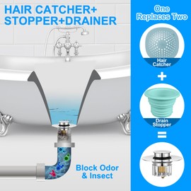 Telsitine Upgraded 3-in-1 Bathtub Stopper, 304 Stainless Steel Bathroom Sink Stopper, Pop-up Tub Stopper with Anti-Clogging Filter Basket, Bathroom Drain Plug for 1-1/2 to 1-3/4"" Bath Drain Holes