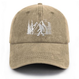 Tomalillin Bigfoot Hats for Men Women, Funny Adjustable Embroidered Big Foot Sasquatch Baseball Cap, Wild Bigfoot Trucker Hat(Khaki)