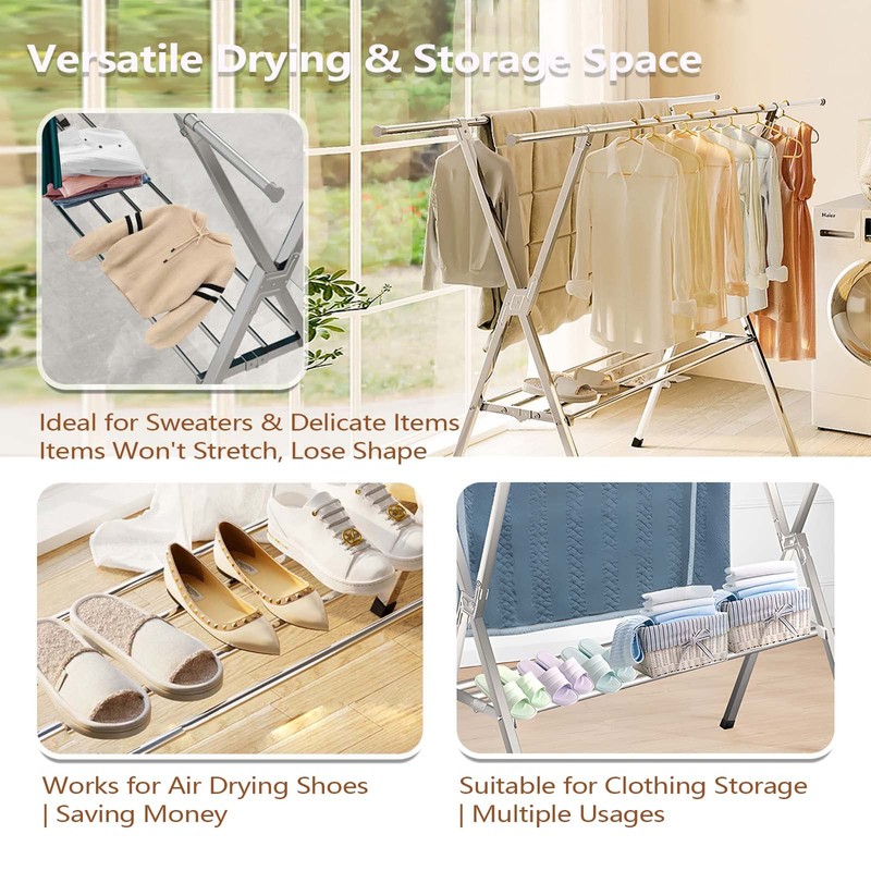 JAUREE Clothes Drying Rack 2 Tiers, Heavy Duty Drying Rack