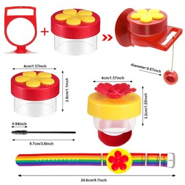 Hand Hummingbird Feeder, 3 Styles Mini Flower Handheld Hummingbird Feeding Tools with 25 Cleaning Brush, Adjustable Wrist Hummingbird Hand Feeders Suction Cup with Perches Hummingbird Ring Feeder