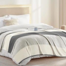 Homelike Moment Fleece Bed Blankets Queen Size Grey, Soft Fluffy Queen Blanket, Fuzzy Cozy Plush Flannel Big Blanket for Couch Sofa, Comfy Warm Lightweight Large Blanket Striped (Dark Gray, 90x90IN)