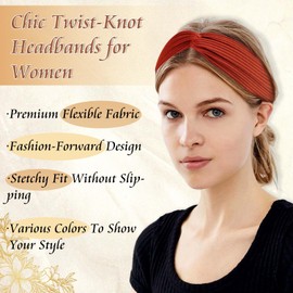 STGDAK Headbands For Women Non Slip Women's Headbands Twist Knotted Hair Scarf Boho Head Bands Elastic Head Wraps Yoga Workout Turban Black White Gray Brown Hair Band Bandana For Girls