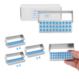 YOHOSO 5 Pcs Dental Bur Block Holder with Cover,Autoclavable Opening Box Organizer for 30 Holes Endo Files Holder Silver