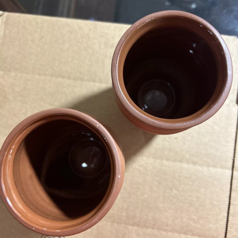 Hornitos Tequila Set Of 2 Drinking Glass Ceramic Glazed Inside.