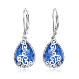 Sapphire Earrings for Women 925 Sterling Silver Trendy Created Blue Gemstone Solitaire Studs for Lady Bridesmaids Prom Gift