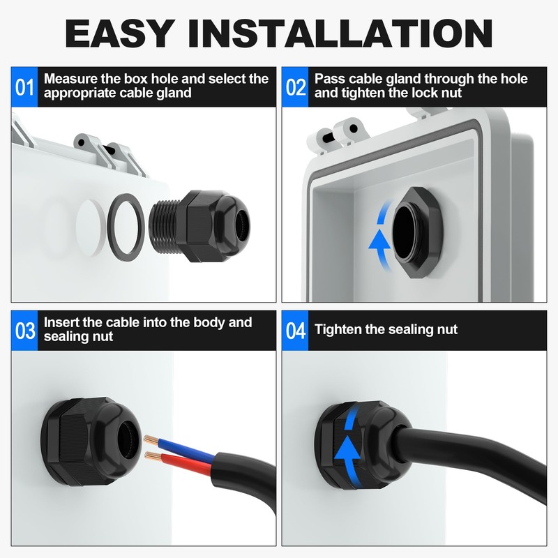 Joinfworld 72pcs Cable Glands Kit Waterproof Strain Relief Cord Connector
