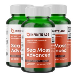 Infinite Age 3 Pack of 1250mg Sea Moss Advanced Superfood Capsules, 180 Count - High-Potency, Vegan, Made in The USA - Irish Seamoss, Bladderwrack, Burdock Root - Overall Health, Immunity Support