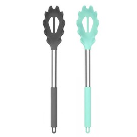 Cyoufine Silicone Pasta Fork (13.2"), 2-Pack Stainless Steel Handle Spaghetti Server Spoons Heat Resistant 600°F, Food Grade Metal Pasta Spoon, BPA Free, Noodle Spoon.