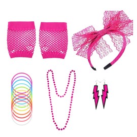 SAHENITEANA 80s Costumes for Women,80s Accessories Costumes for Women Girls Including Headband Earrings Fishnet Gloves Necklace Bracelets, Women's for 1980s Theme Party Outfits