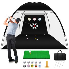 Golf Practice Net, 10x7ft Hitting Net for Backyard Driving, Chipping & Swing with Targets - Includes 1 Mat, 10 Balls, 1 Bag | Accessories for Men, Indoor/Outdoor/Home Use