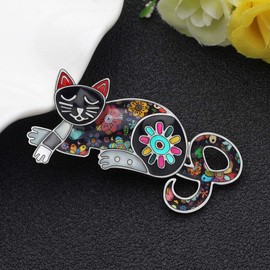 DUOWEI Alloy Enamel Cute Sleeping Kitten Cat Brooch Floral Pet Pin Scarf Clothing Jewellery Gift for Women Girls, enamel, No gemstone