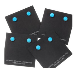 Navajo Genuine Sleeping Beauty Turquoise Silver Stud Earrings 7mm Unisex Sterling Design 0048