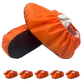 5 Pairs Kids Shoe Covers Reusable Non Slip Washable Dustproof Durable Waterproof Boots Cover For Indoors Floors Kindergarten Elementary School (Small, Orange)
