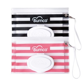 BUMCO Airtight Wipes Dispenser, Keeps Wet, Reusable Refillable Pouch, Diaper Bag Organizer for Travel, Carrying Clutch, Unique Baby Gift for Girl Boy [black & pink]