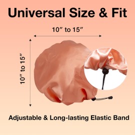 JULULUX Luxury Reusable Shower Caps for Women, 2 PCS Adjustable Waterproof Bath Caps, Elegant and Durable, Suitable for All Hair Types, Universal Size, Classy and Deluxe (Champagne Gold and Pink)