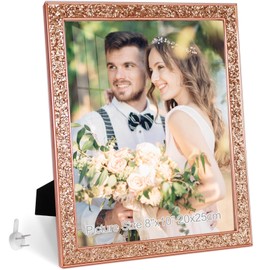 HIKWADERY 8x10 Picture Frame Glitter, Rose Gold Bling 8 by 10 Photo Frames with HD Real Glass, for Wall or Tabletop Display, Family Friends Wedding Christmas Day Gift (8 x 10, Rose Gold)