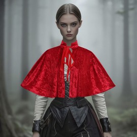 Heodols Medieval Shawl Women Renaissance Velvet Cape Wraps Costume Lace Gothic Lolita Cloak for Evening Party (Red, One Size)
