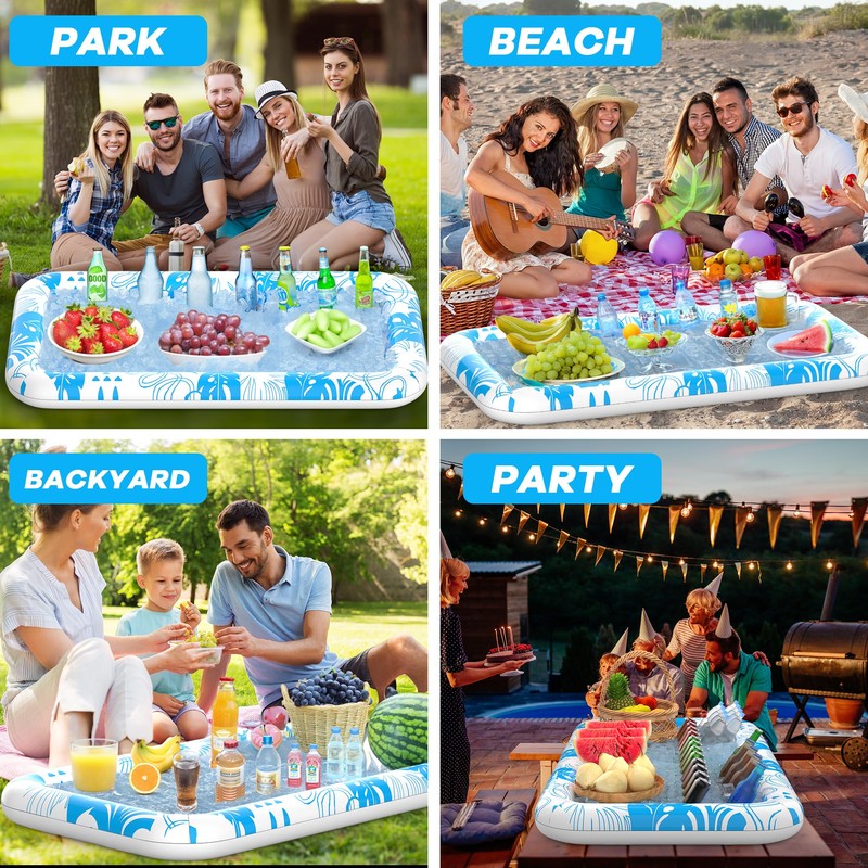3 Pcs Ice Buffet Serving Tray Drink Cooler with Drain