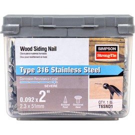 Simpson Strong-Tie T6SND1 Ring-Shank Wood Siding Nail‚ 2 Inch x 0.092 Inch,13 Gauge, Full Round Head, Diamond Point, Type 316 Stainless Steel (Pack of 245)
