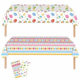 Fufuddz Easter Tablecloth Plastic 54x108 Inch, 2-Pack Disposable Easter Eggs Table Cover for Rectangle Table Happy Easter Day Decorations Indoor Spring Party Supplies Vinyl Colorful Table Cloth Decor