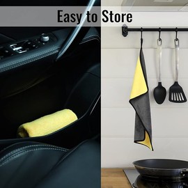 Generic Ultrasoft, Large, Thick and Quick Drying Microfiber Car Cleaning Towels for Polishing, Waxing and Auto Detailing, 16 x 12 inches, 3 Pack, Grey-Yellow, Yellow/Black