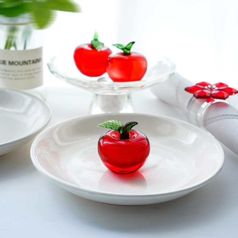 ZEERSHEE Crystal Red Apple Figurine Hand Blown Glass Ornaments Crystal