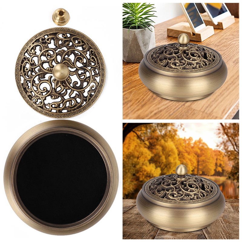 Household Brass Incense Burner Incense Burner Holders Craft Decoration (Round