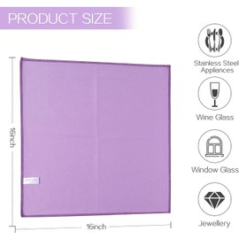 Sinland Microfiber Towel Sliver Cleaning Stainless Steel Polishing Cloths Window Glass Cleaning Cloths 16Inchx16Inch Blue&Purple 6Pack