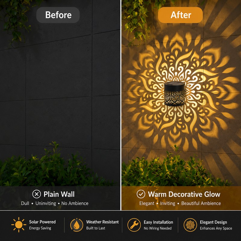 Solar Fence Light for Outdoor Walls – Datura Floral Metal