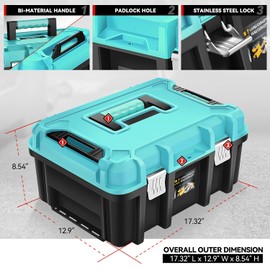 Auto Dynasty 17-Inch Tool Box, 2Pcs Toolboxes Organizer Storage with Removable Tray and Portable Handle for Garage Workshop Home Office Car Trunk, Blue