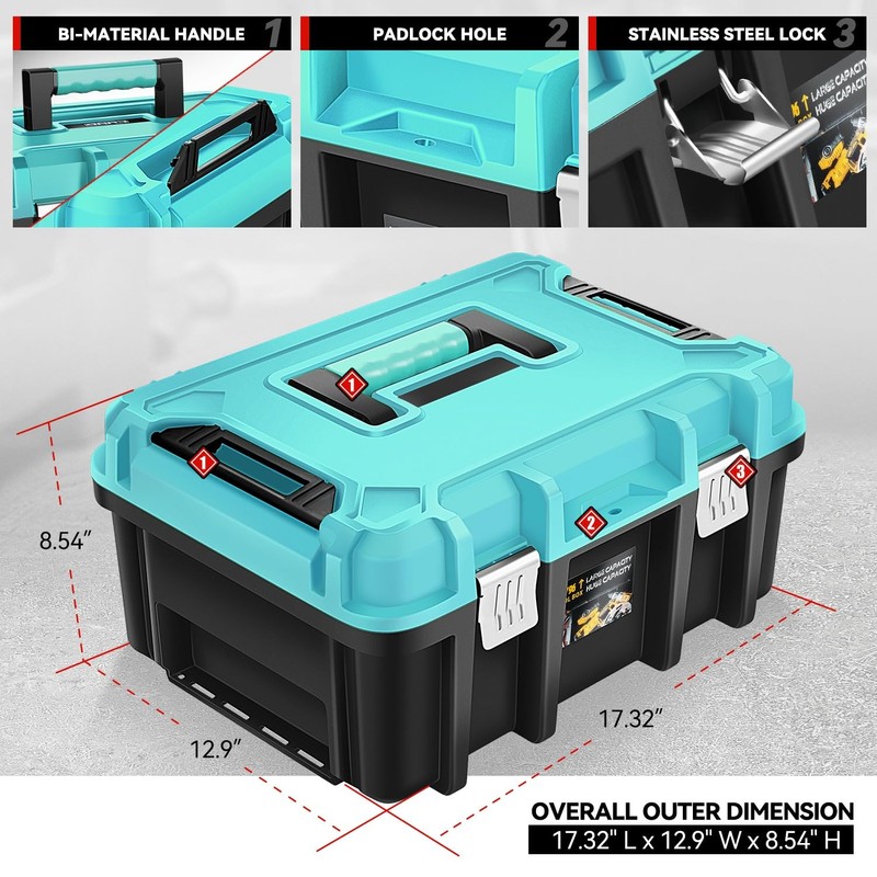 Auto Dynasty 17-Inch Tool Box, 2Pcs Toolboxes Organizer Storage with