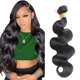 Tuheerst Body Wave Human Hair Bundles Menschliches Haar Human Hair Extensions Echthaar Tressen 1 Bündel Sew in Bundle Natural Black Double Weft Remy Hair 16 Zoll
