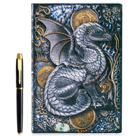 3D Fly Dragon Vintage Diary + Pen Set, A5 Lined Notebook, Personal Organiser, DND Journal, Notebook Planner, Birthday Gift for Men, Women, Adults, Children (Colourful)