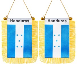 CANTENDO 2 Pack Honduras Window Hanging Flag,Mini Honduran Car Flag with Pole Tassel Suction Cup Rearview Mirror Decoration(3x5 Inch)