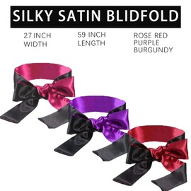 Sumhao 3 PCS Blindfold, Soft Eye Mask, Double Color Sleep Mask, Adjustable Eye Mask for Sleeping Games, Silk Satin Blindfold for Adult, Eye Covers for Valentine's Day(150cm/59in)