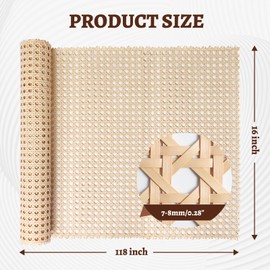 Eunice Upgraded Cane Rattan Webbing Roll, 16" W x 118" L Plastic Rattan Material, Cane Webbing Roll for Caning Projects, DIY Furniture Chairs, Cabinets, Ceiling